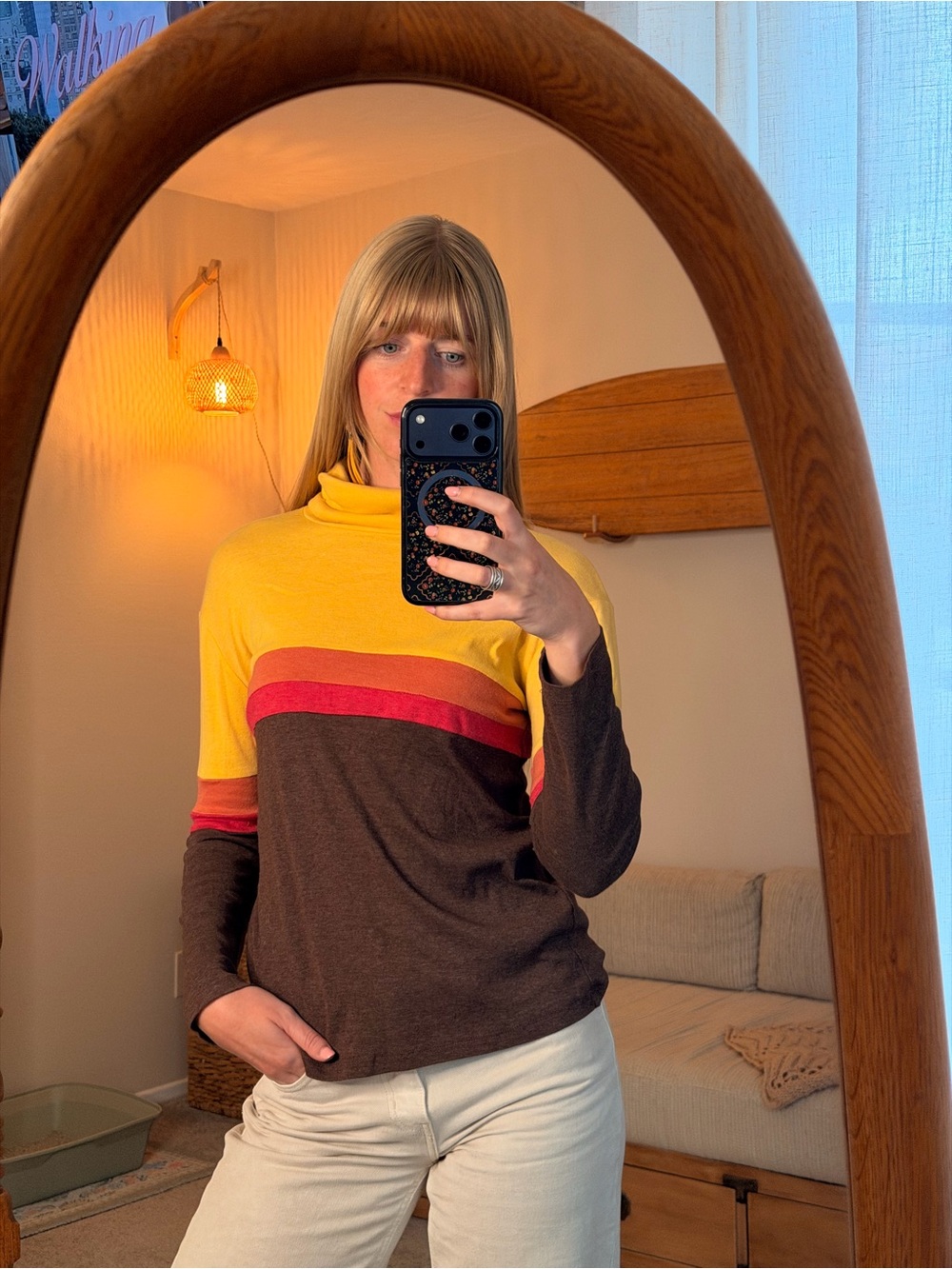 Camp Collection Dona Turtleneck Sweater in Yellow, Red & Brown